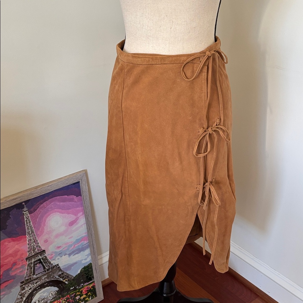 Free People Tan Faux Suede Wrap Midi Skirt Size 4